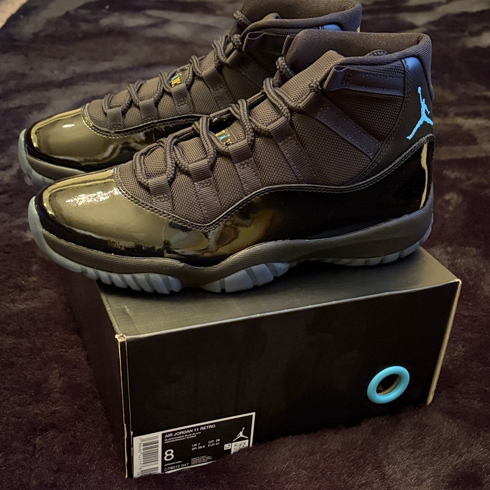 Jordan 11 Gamma Black and Blue High-Top Sneakers